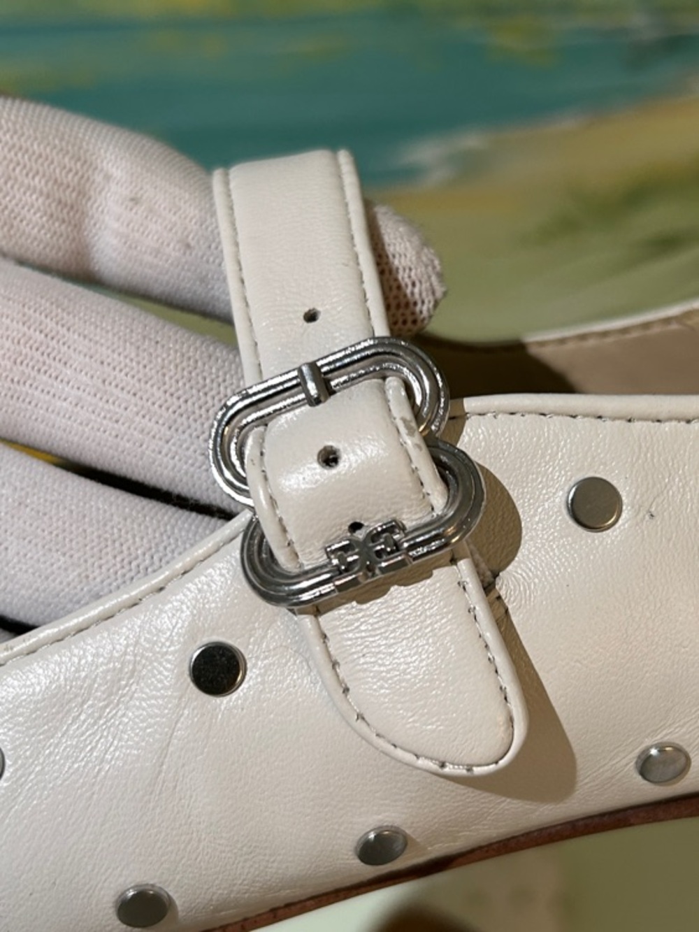 Sam Edelman Michaela Studded Leather White Mary Jane Flats. Size 8.5 - Picture 11 of 15